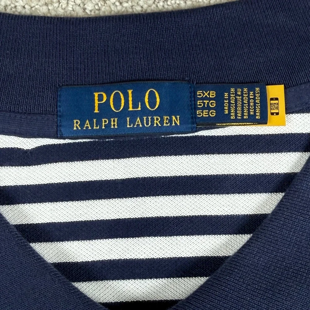 NEW Polo Ralph Lauren Mens 5XB White Navy Striped Short Sleeve Polo Shirt